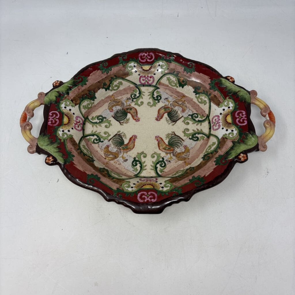 Hand Painted Asian Handle Chicken Plate