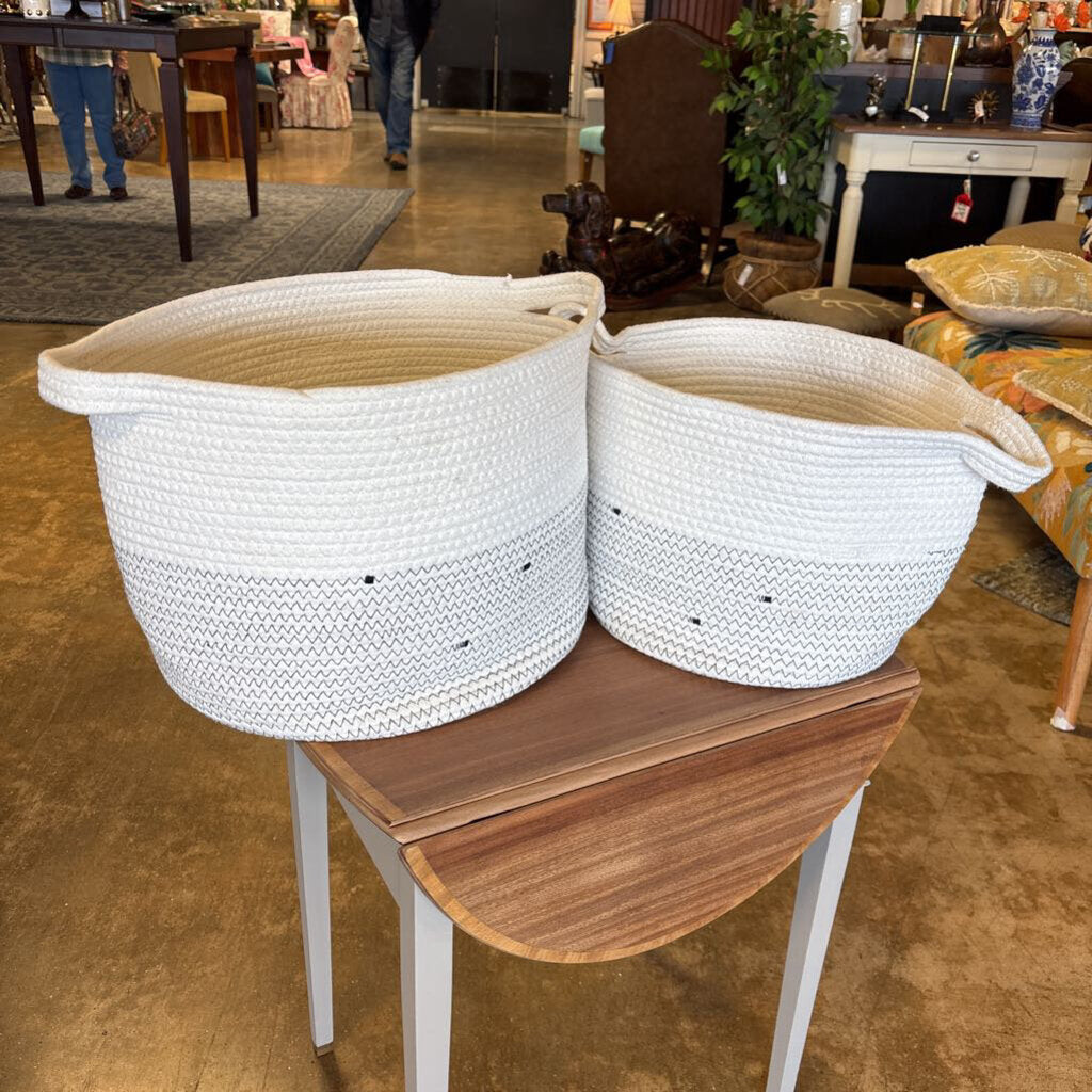 Woven Fabric Handle Baskets Pair