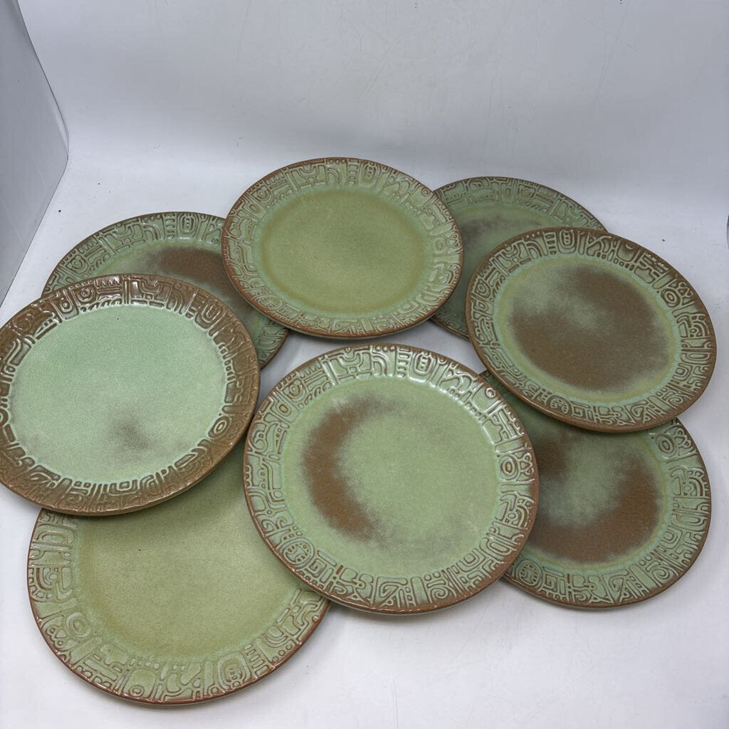 Frankoma Mayan Aztec Plates 8 PC