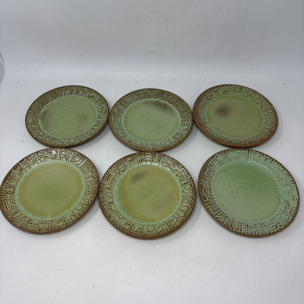 Frankoma Mayan Aztec Plates 6 PC