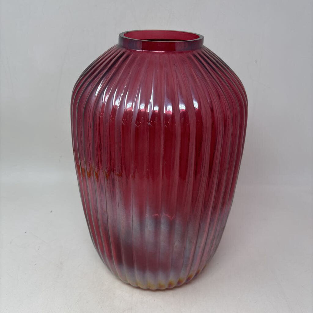 Ribbed Iridescent Glass Vase