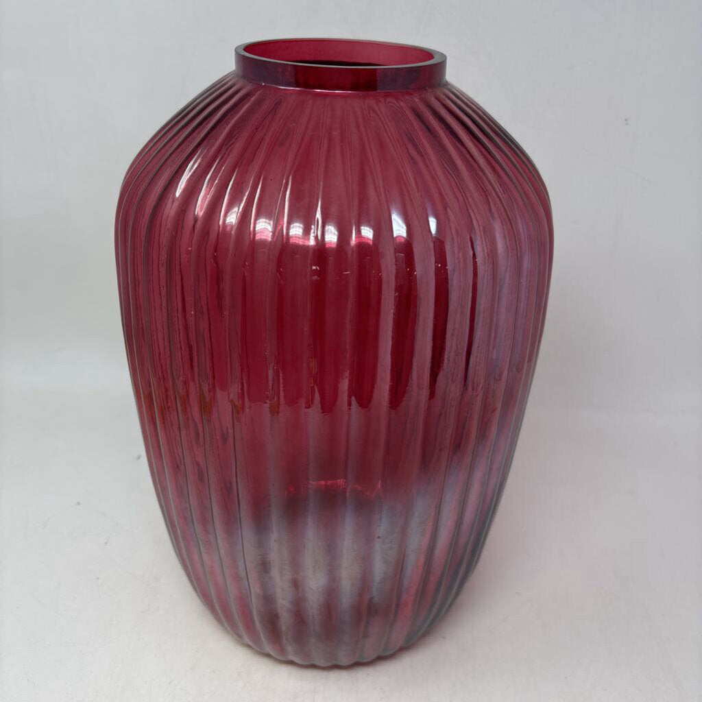 Ribbed Iridescent Glass Vase