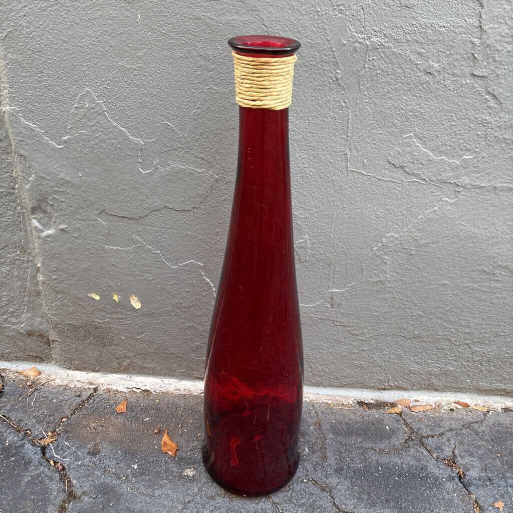 Tall Glass Vase Rope Wrapped Neck 31"H
