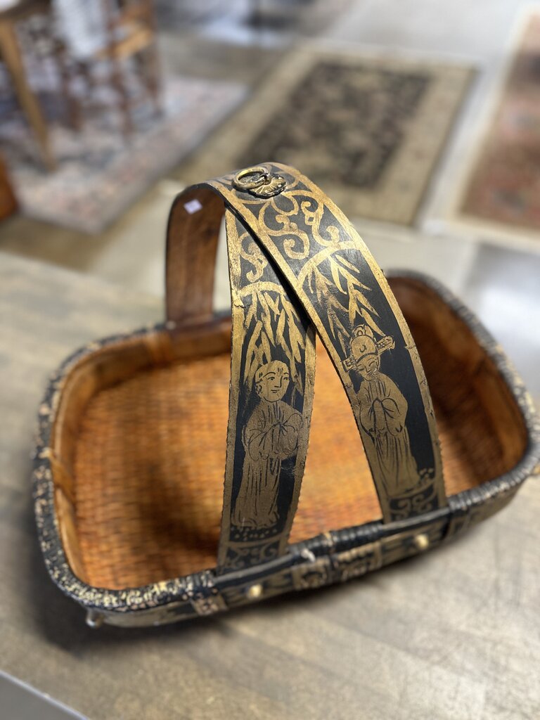 Vintage Woven Rattan Handle Basket