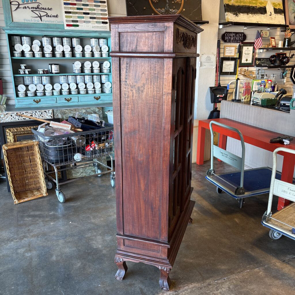 Wooden Glass Door Carved Top Bookcase/Cabinet 38.25 X 16 X 68