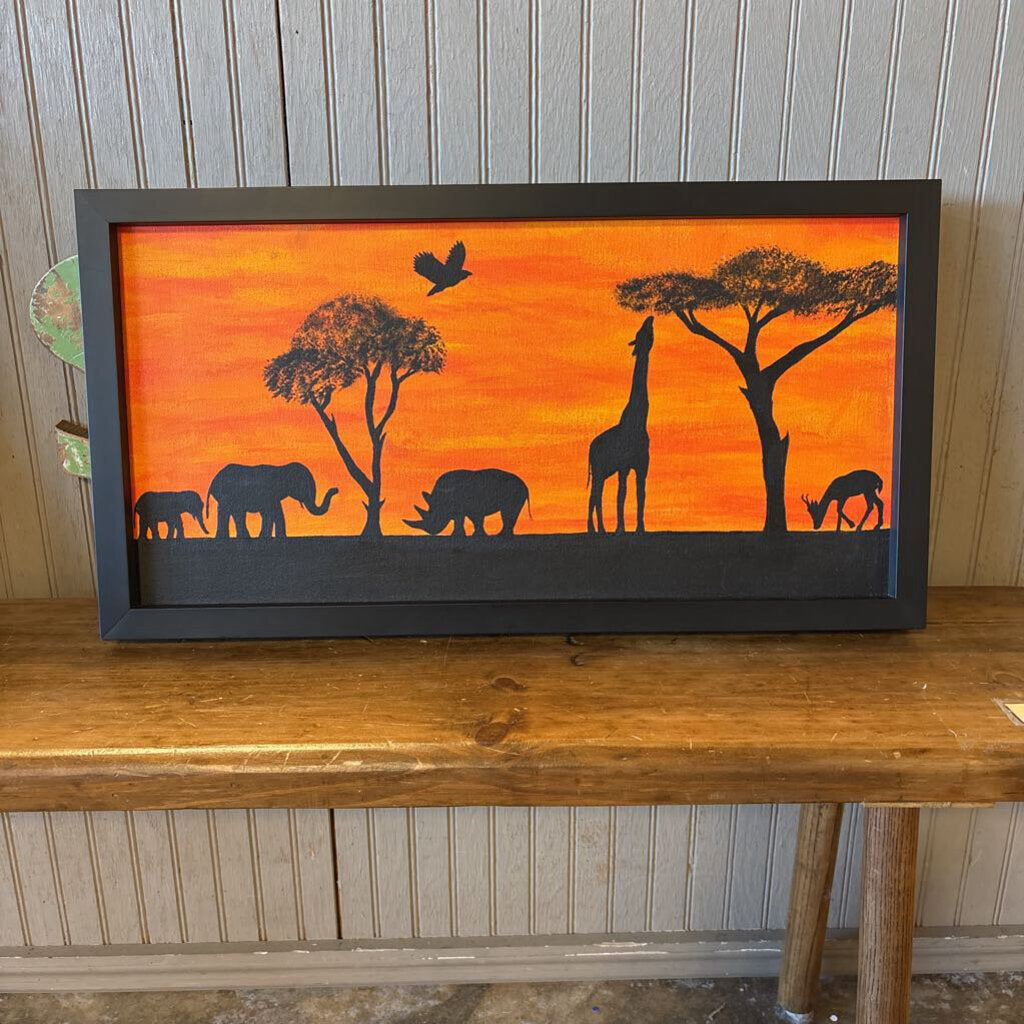 African Savannah Sunset Safari Art 25.5 X 13.5 X 2