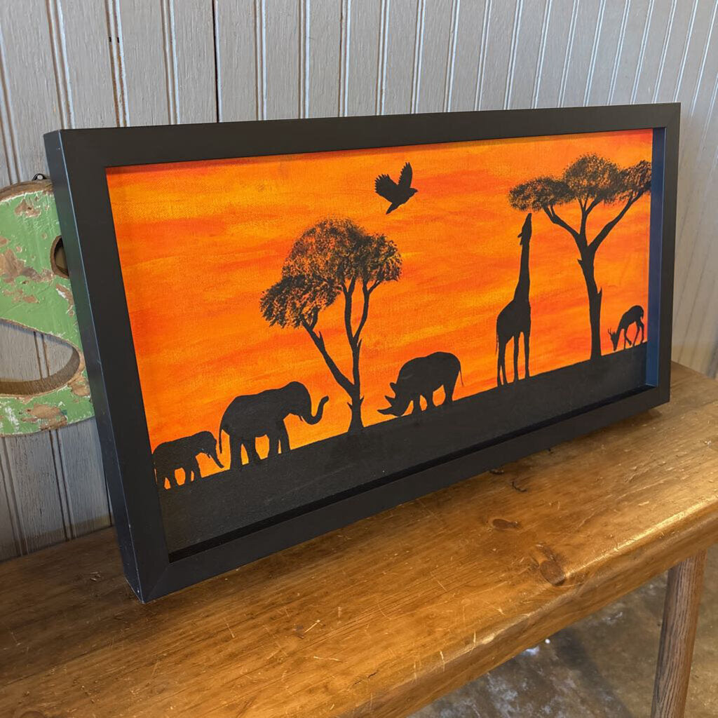 African Savannah Sunset Safari Art 25.5 X 13.5 X 2