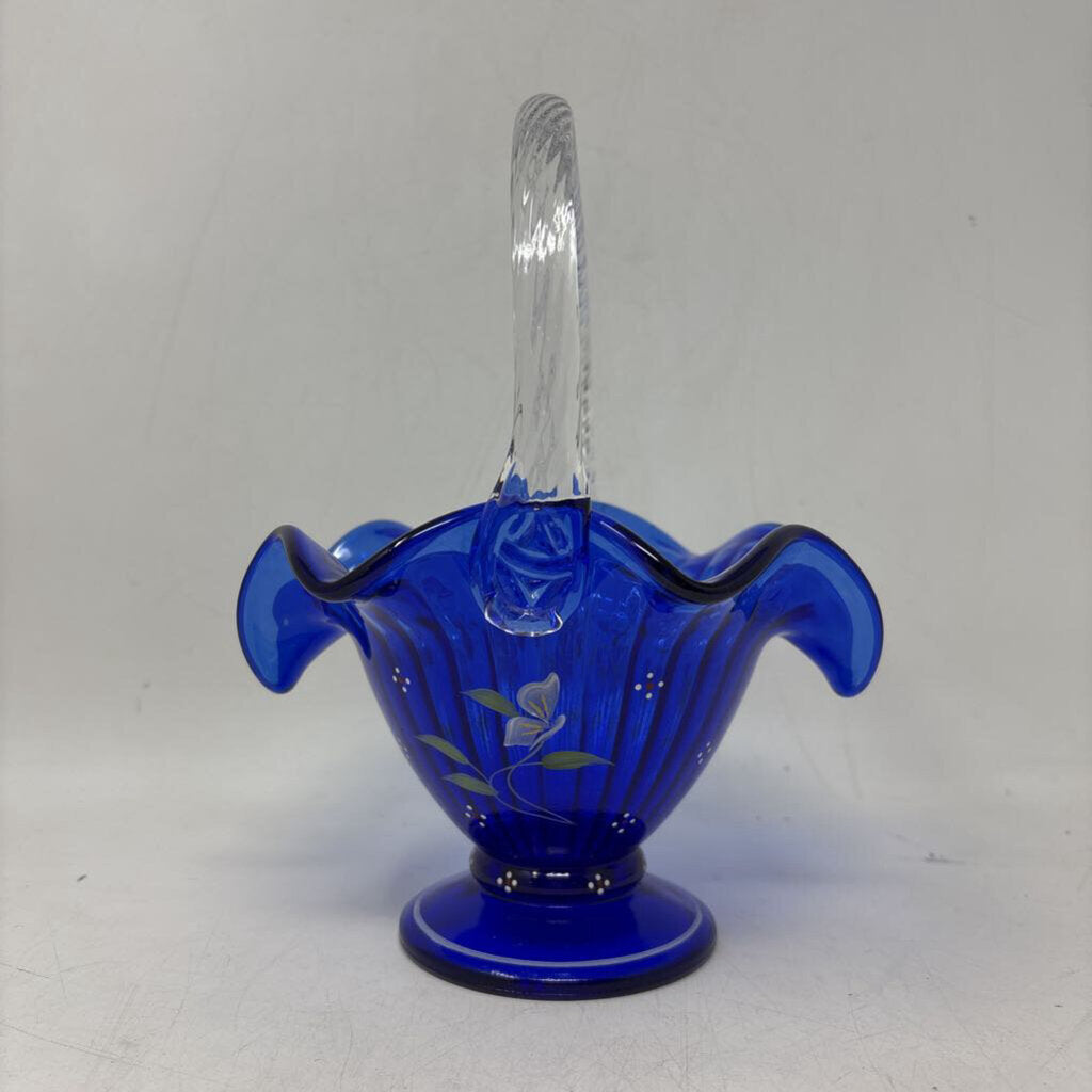 Hand Painted Glass Twisted Handle Basket