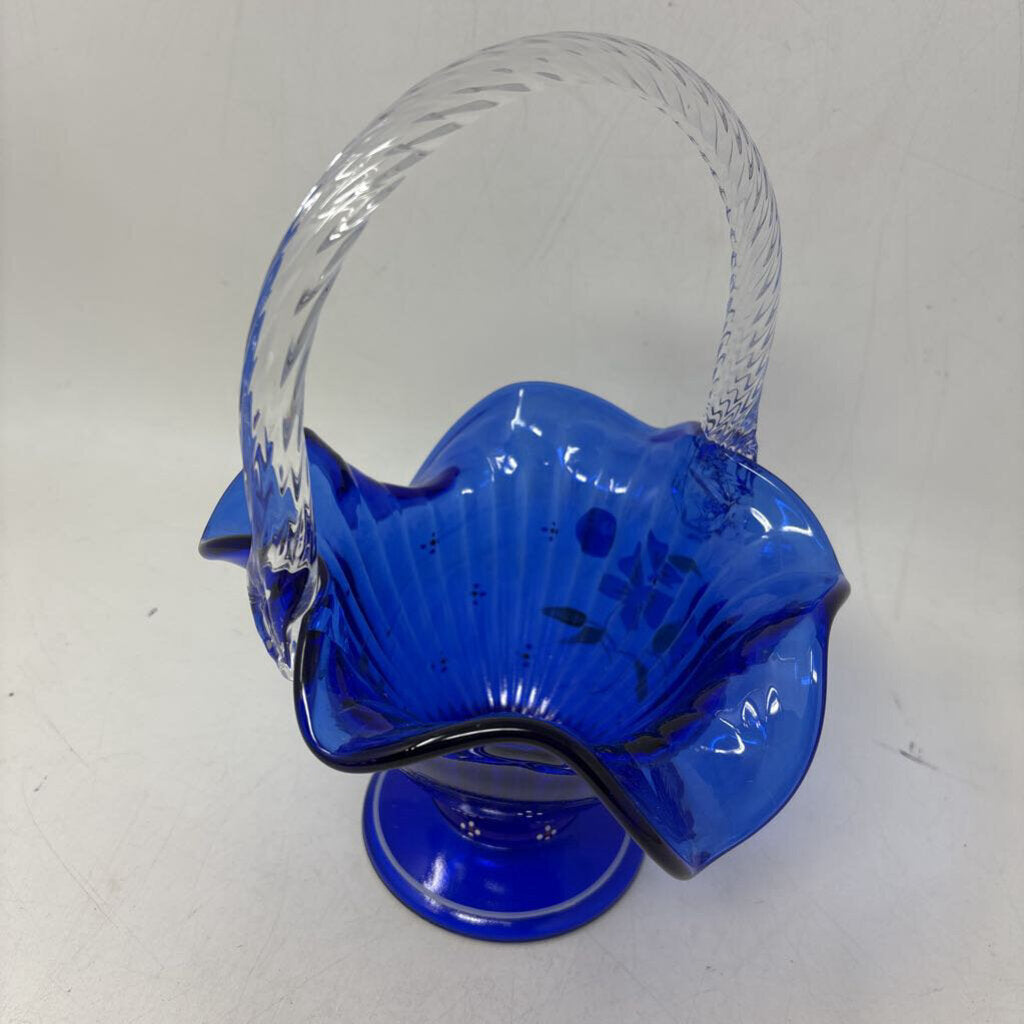 Hand Painted Glass Twisted Handle Basket