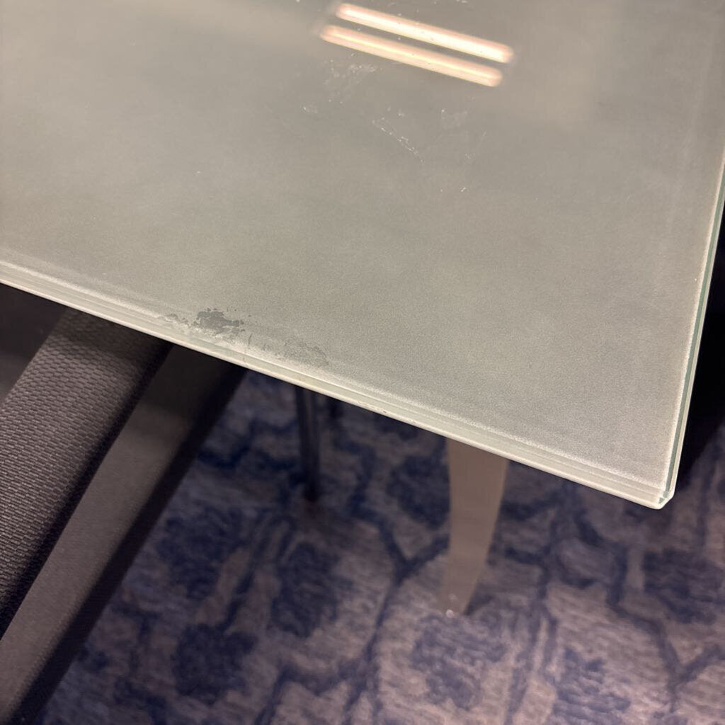 Modern Glass Top Table, Leaf and 6 Upholstered Chairs