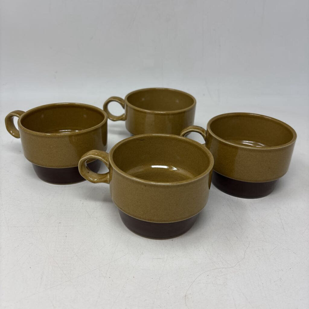 Vintage Ekco Canoe Stoneware Stackable Mugs 4 PC