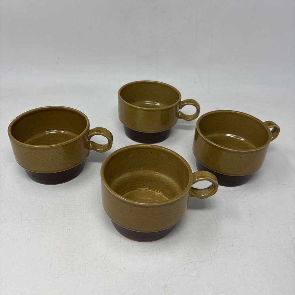 Vintage Ekco Canoe Stoneware Stackable Mugs 4 PC