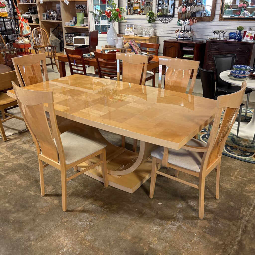 Mid Century Art Deco Style Dining Table With Leaf & 6 Chairs