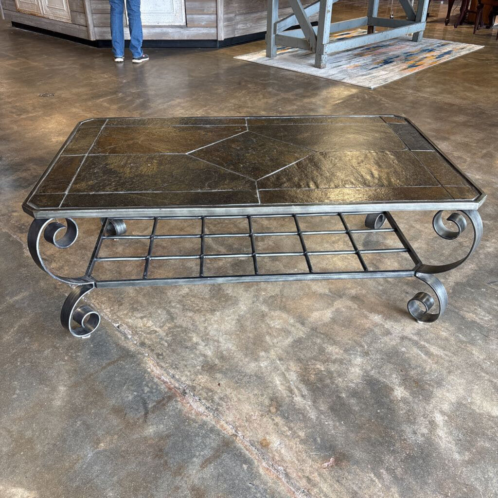 Heavy Tile Top Metal Base Coffee Table