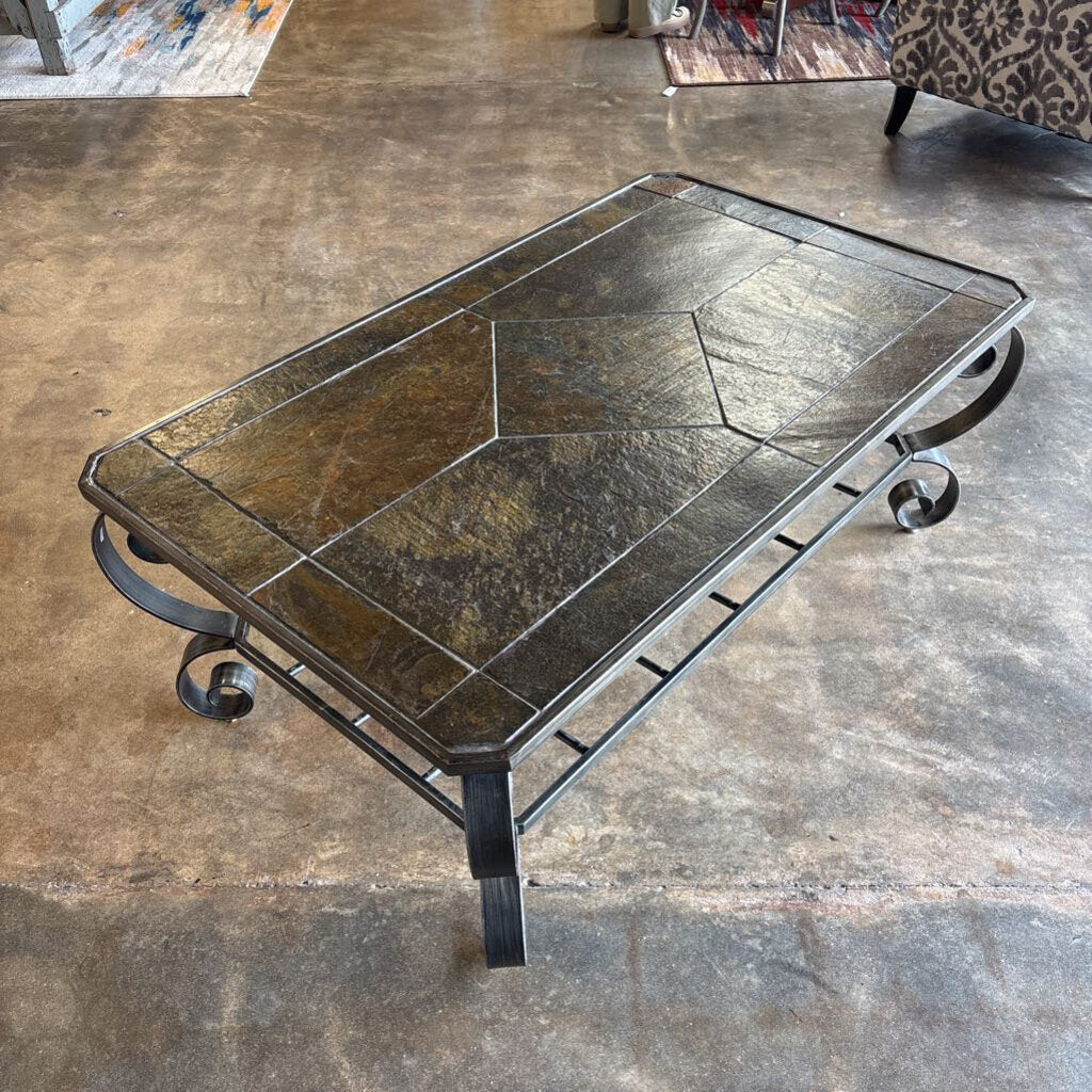 Heavy Tile Top Metal Base Coffee Table