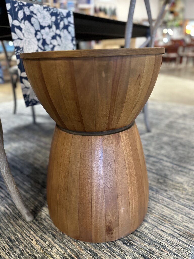 Wooden Drum Accent Table 16H x 22DH