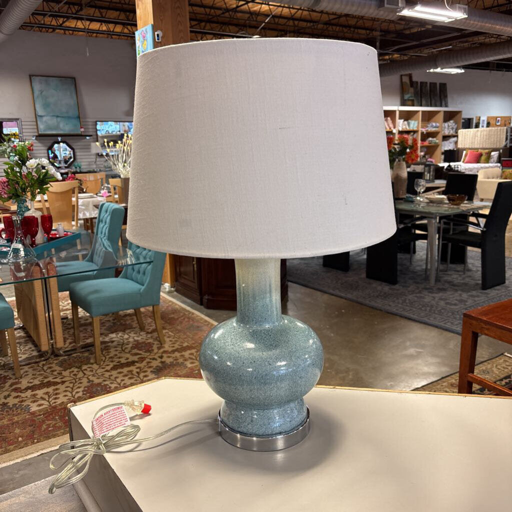 Blue Glazed Table Lamp & Shade