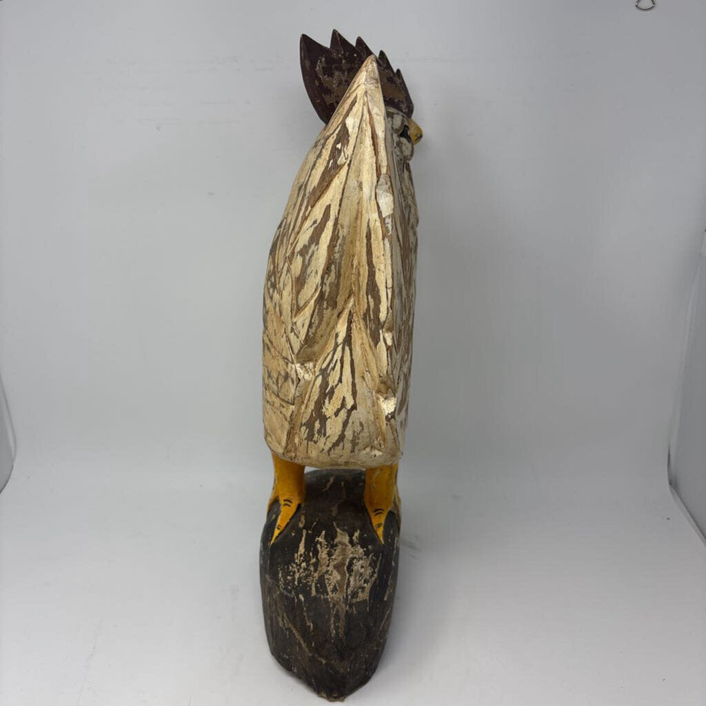 Carved Wood Rooster Sculpture
