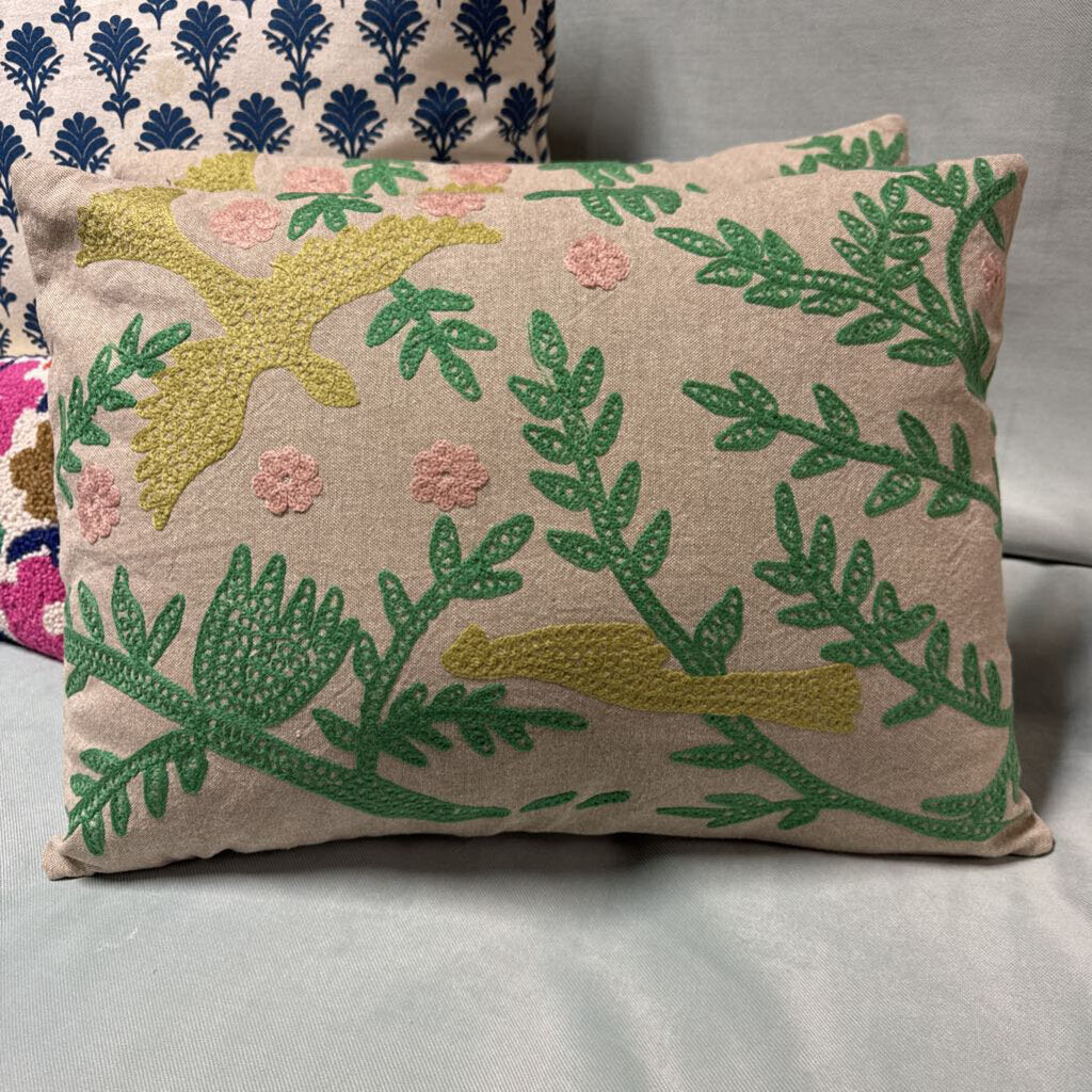 Bird Embroidered Pillow