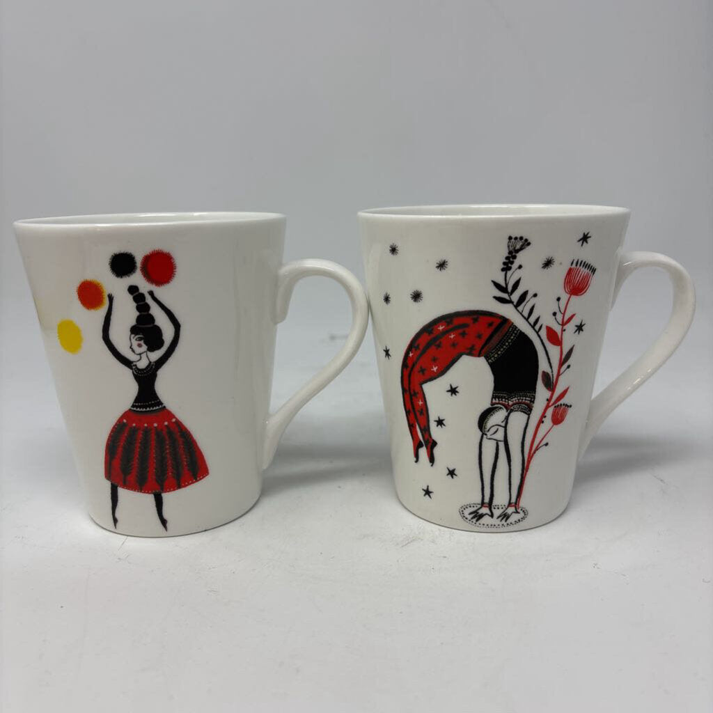 Fragonard Dancer Gymnast & Horse Mugs Pair