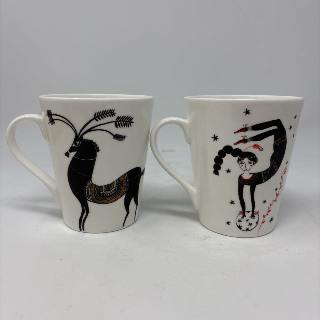Fragonard Dancer Gymnast & Horse Mugs Pair