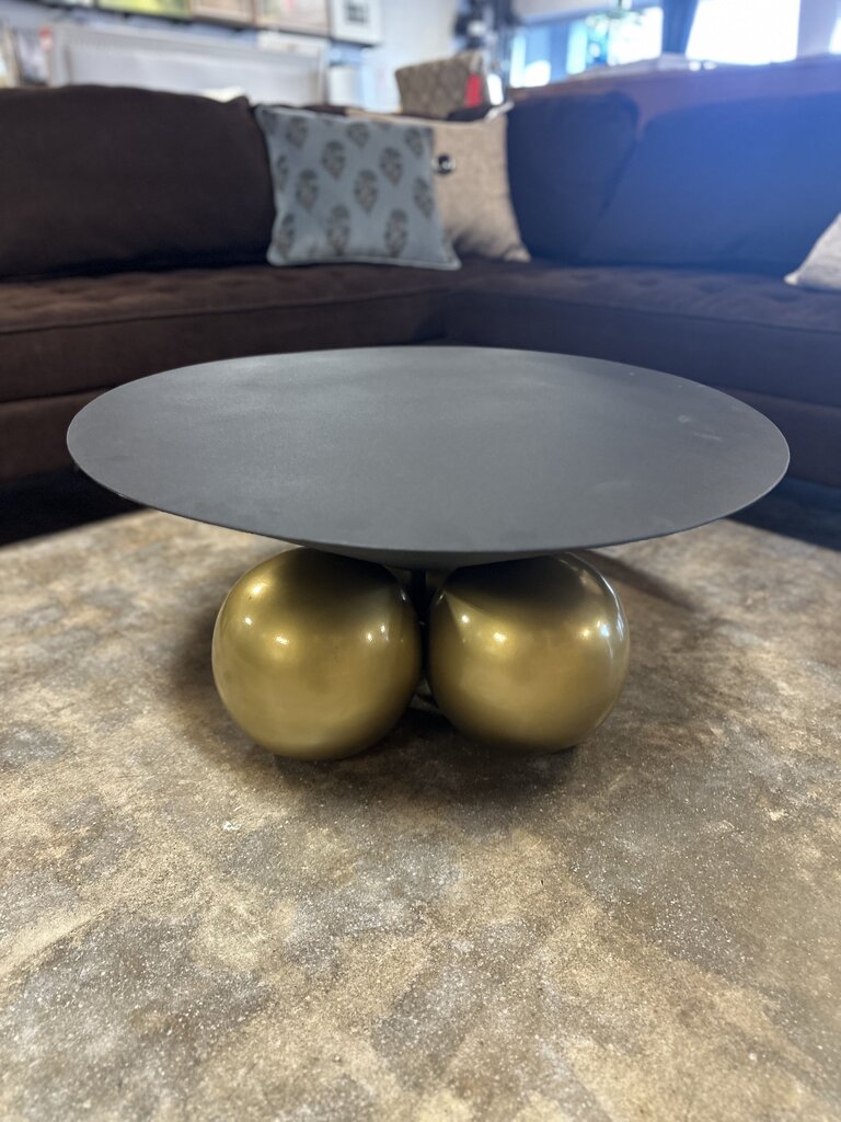 Meridian Brass Round Black Top Table