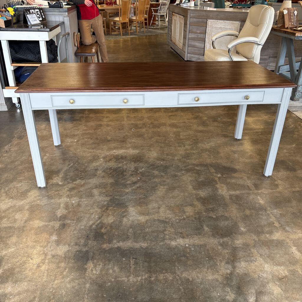 Painted Leg & Stained Wood Top 2 Drawer Desk