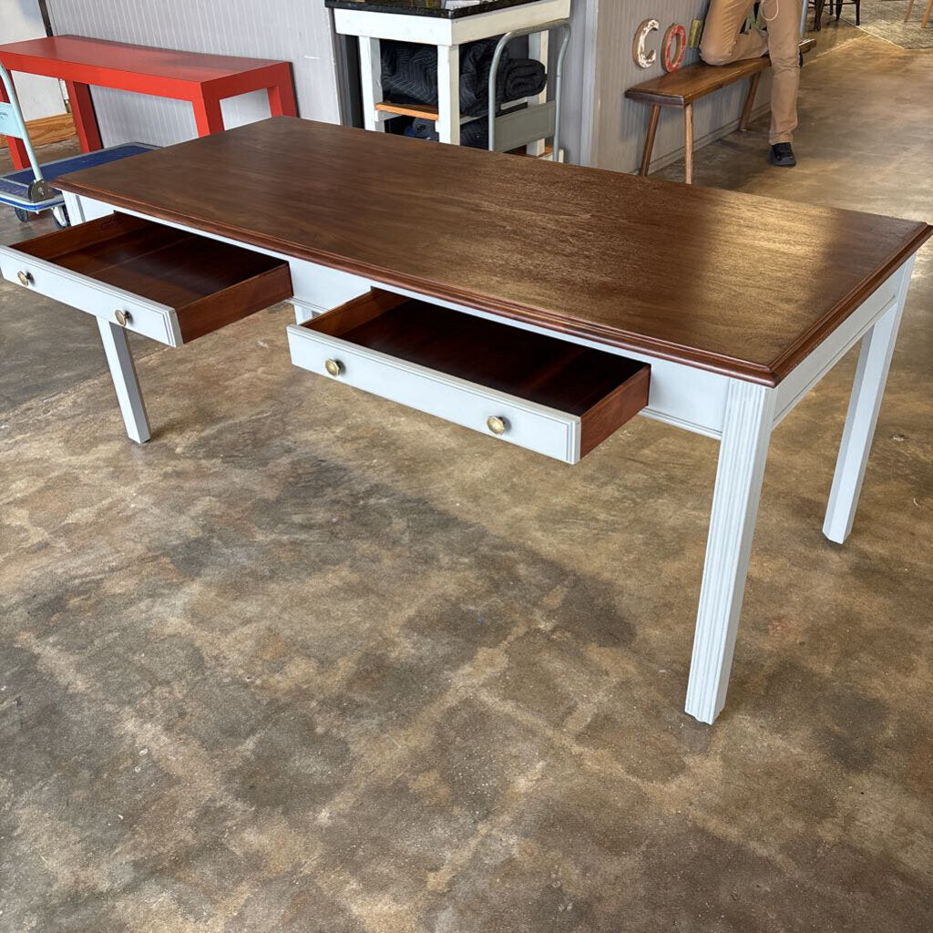 Painted Leg & Stained Wood Top 2 Drawer Desk