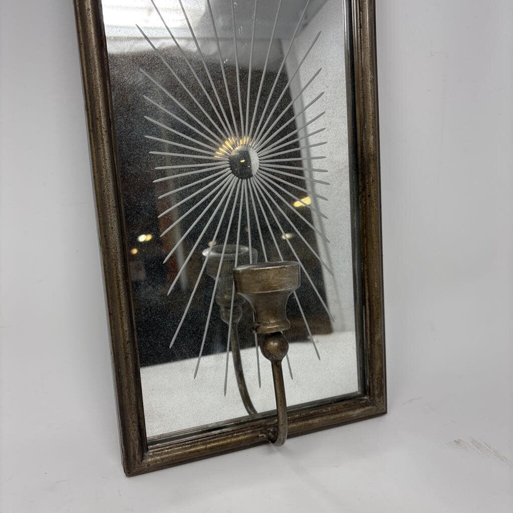 MCM-Style Sunburst Wall Mirror Sconce