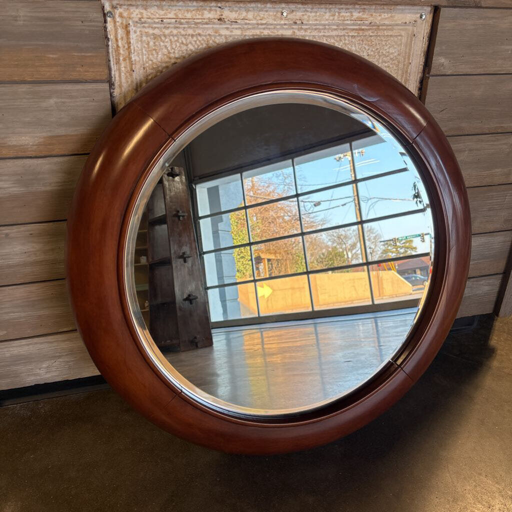 Round 32" Wood Beveled Mirror
