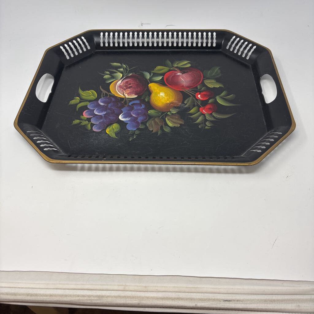 Vintage Metal Floral Toleware Serving Tray