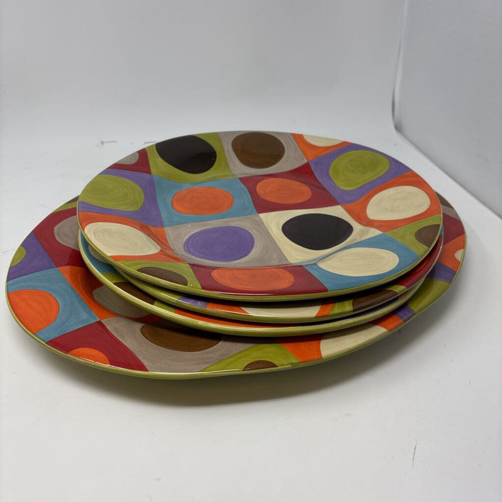 Urban Dot Painted Platter & 3 Plates