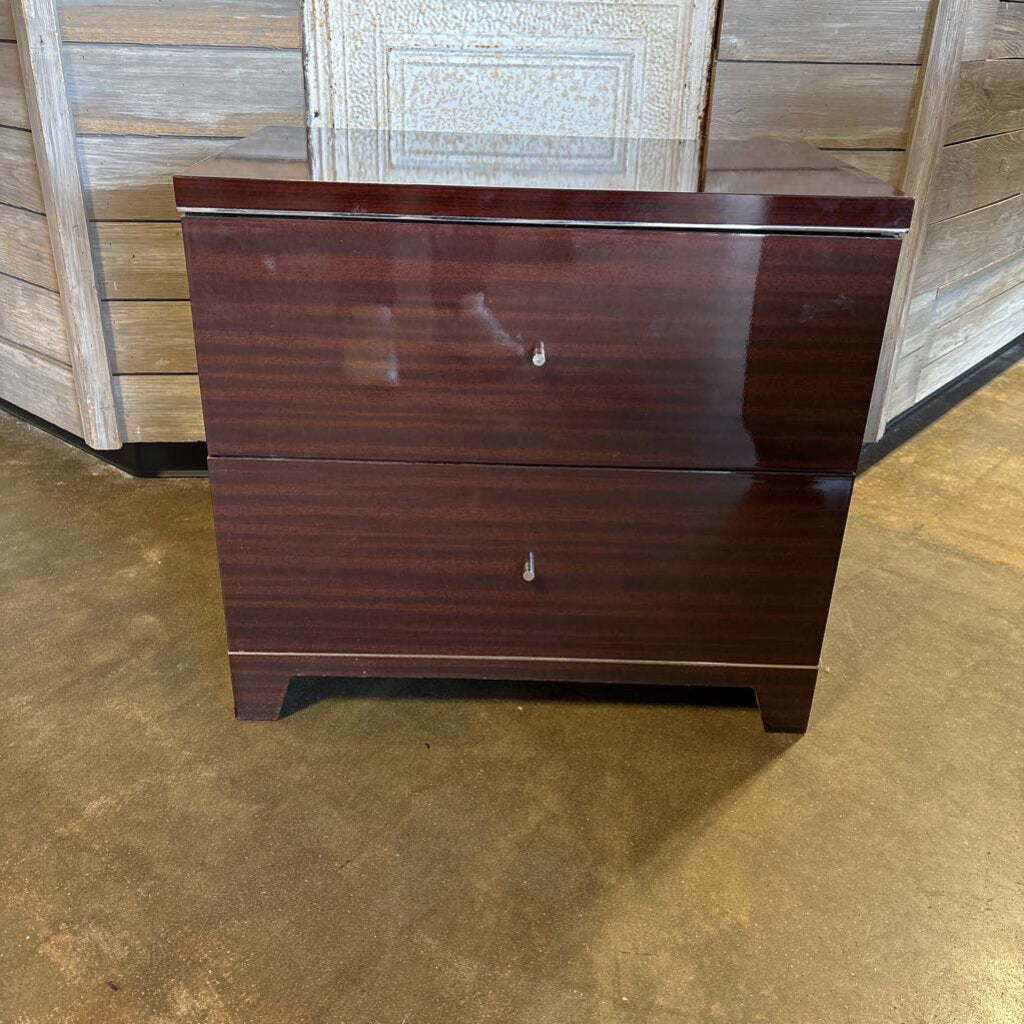 Lacquered Two Drawer Nightstand 27.5 X 16.5 X 24.5