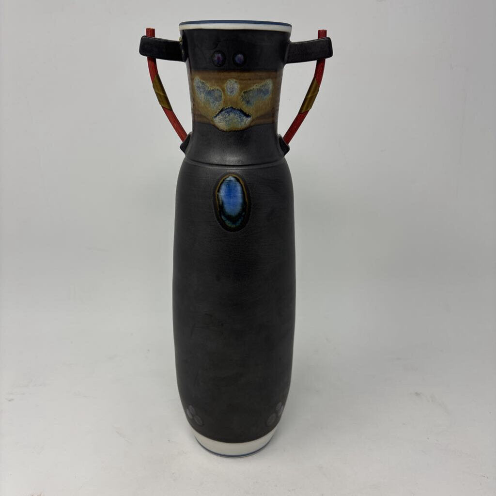 Deco Pottery Raku-like Finish Handle Vase