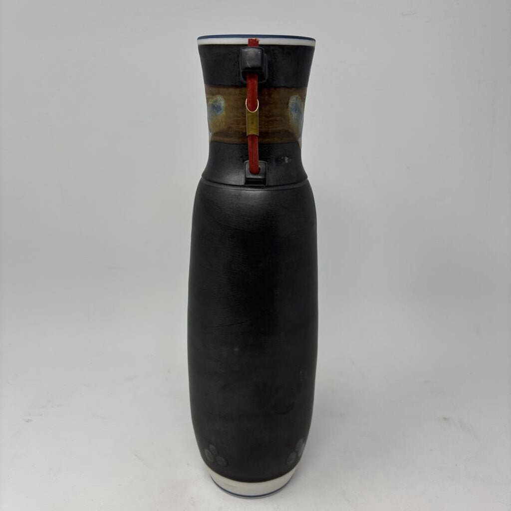 Deco Pottery Raku-like Finish Handle Vase