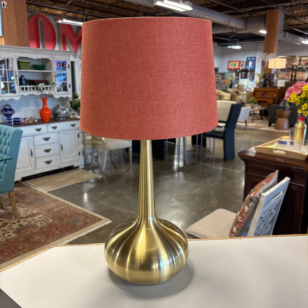Gold Metal Gourd Table Lamp & Orange Shade