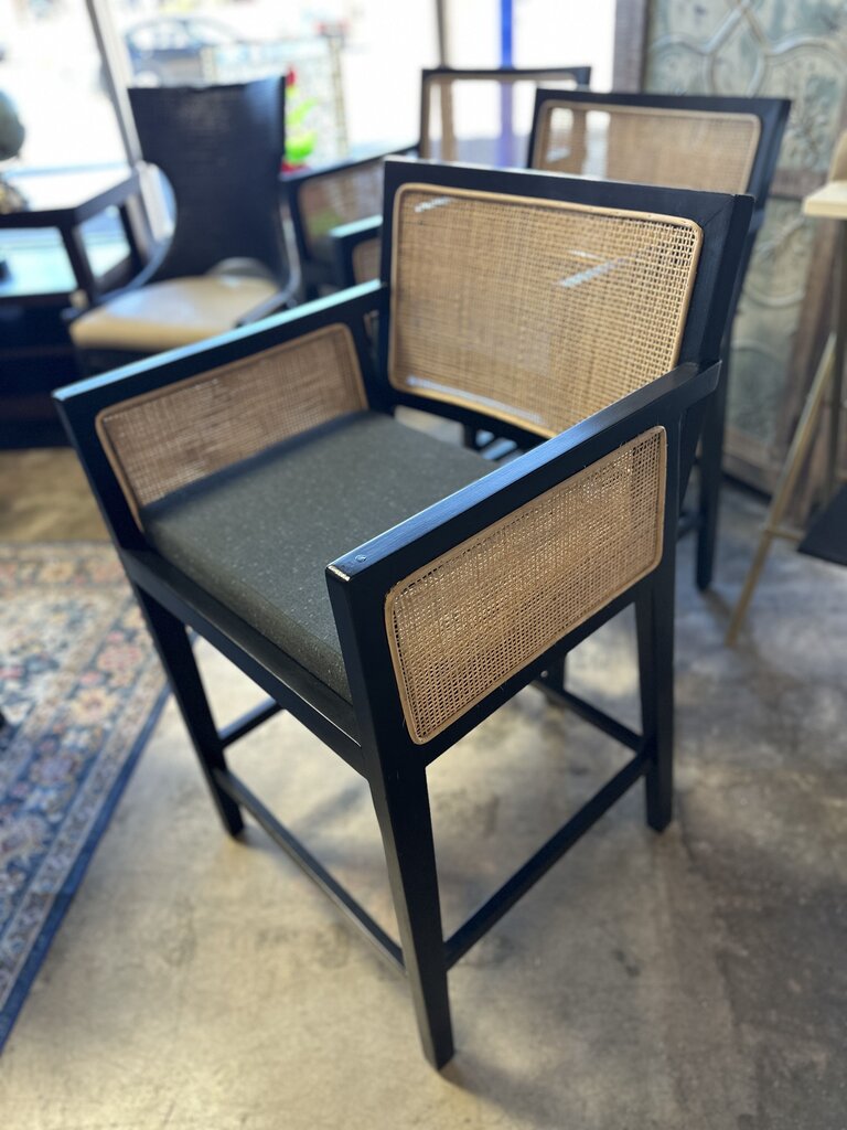 Set 2 Black Caned Cushioned Barstools