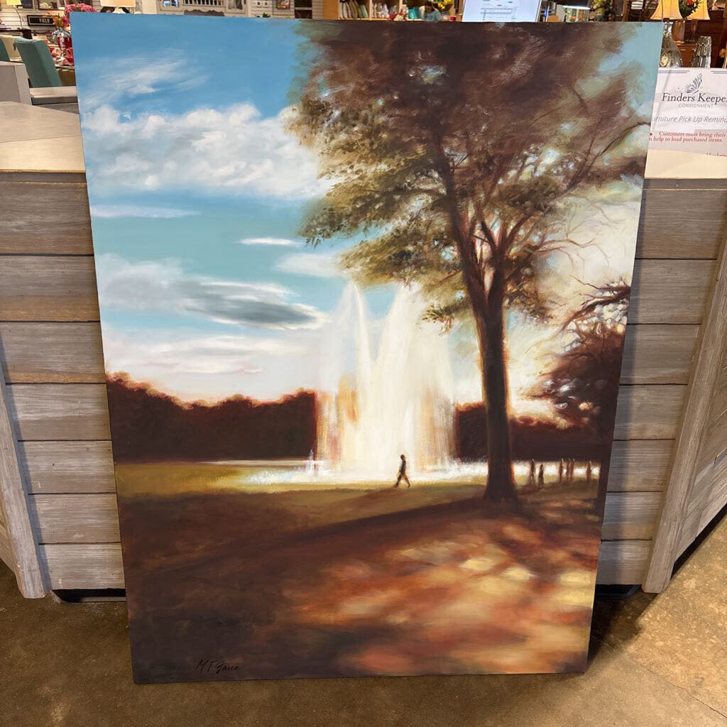 Original Painting of Water Fountains In Park 36 X 48