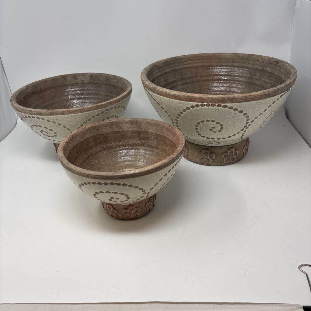Glazed Pottery Footed Bowls Set 3