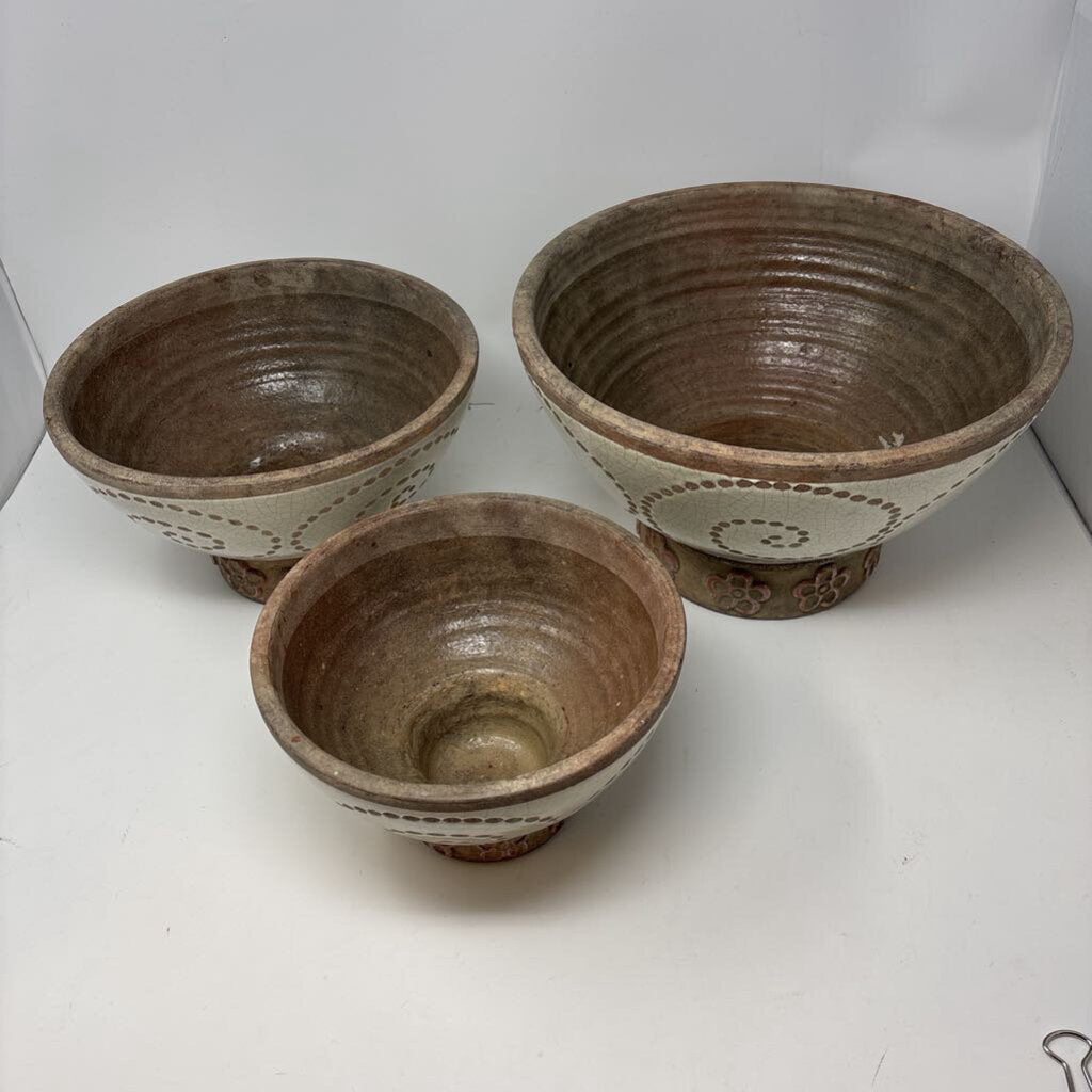 Glazed Pottery Footed Bowls Set 3