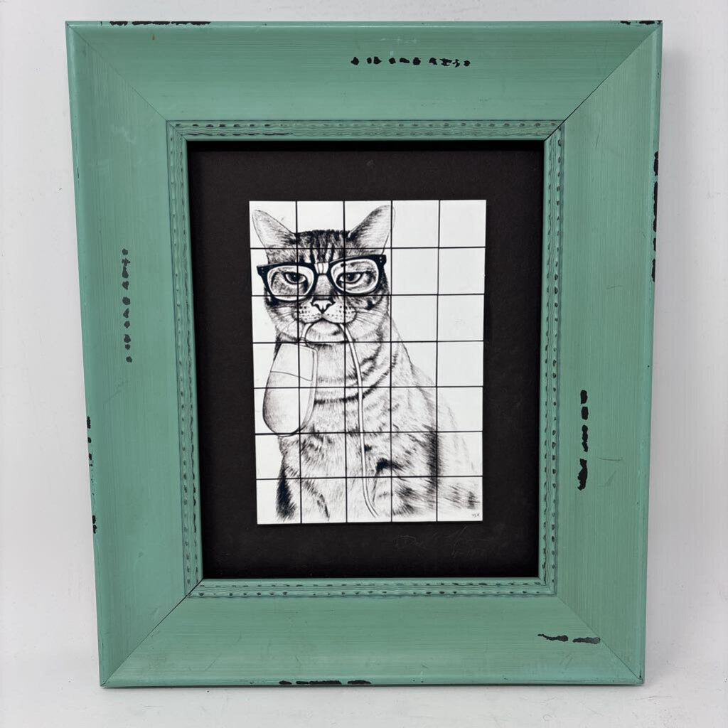Framed Tile Cat with "Mouse"