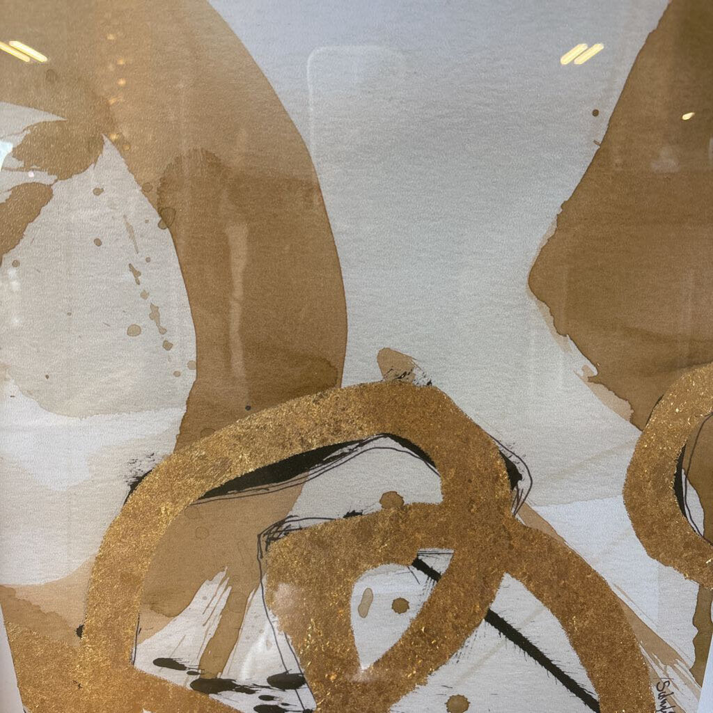 Abstract Gold Framed and Glass Artwork
