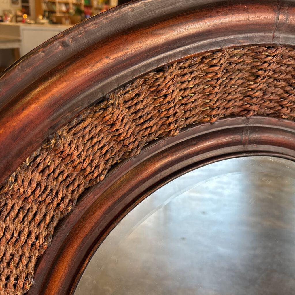 Large Oval Rattan Textured Wall Mirror