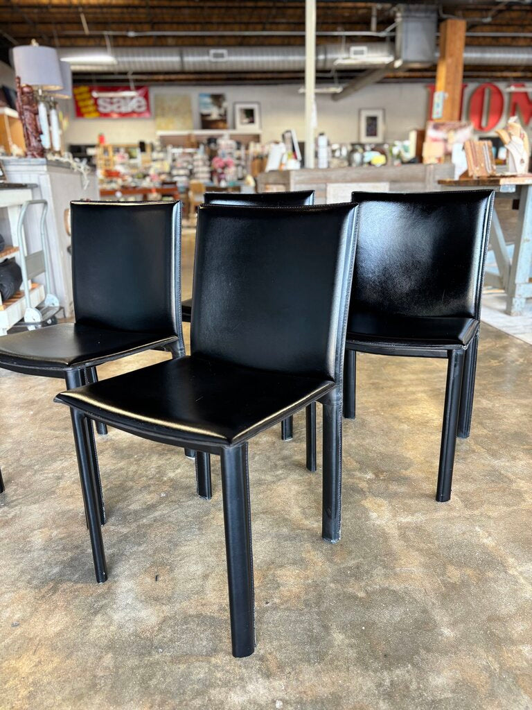 Set 4 Black Leather Side Chairs