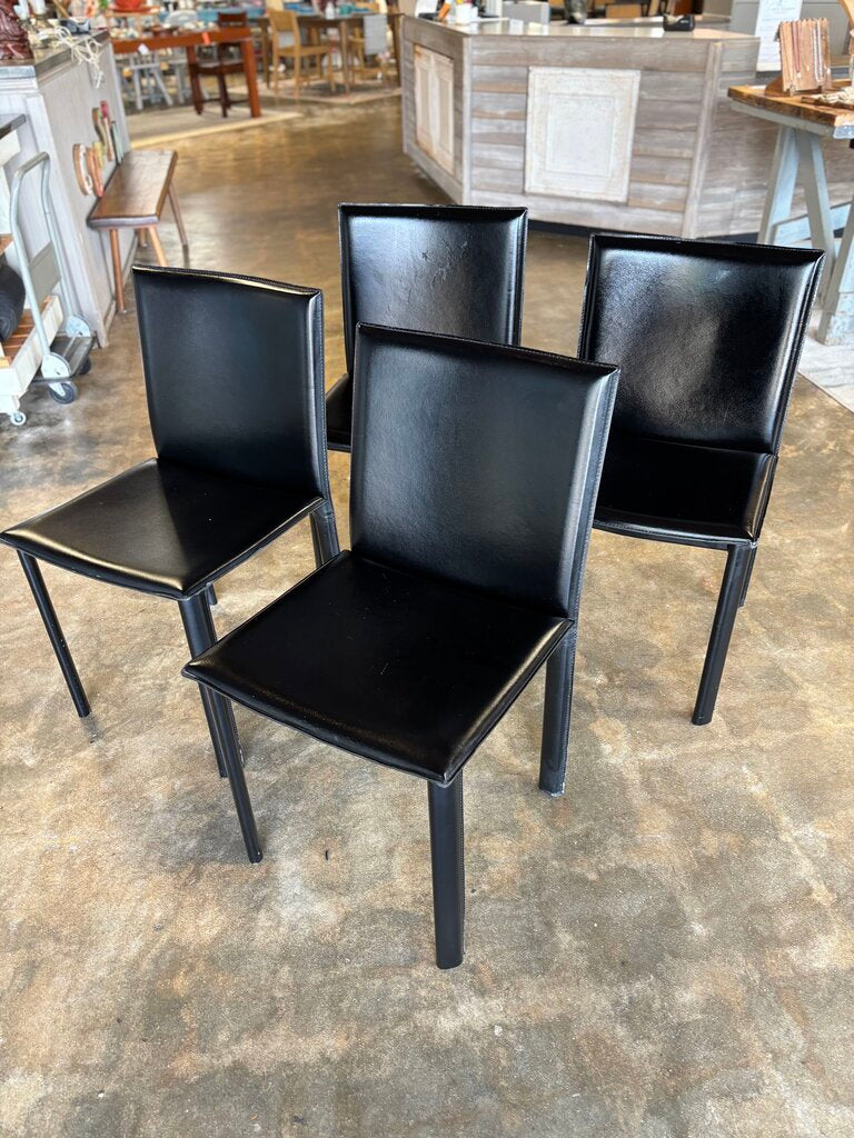 Set 4 Black Leather Side Chairs