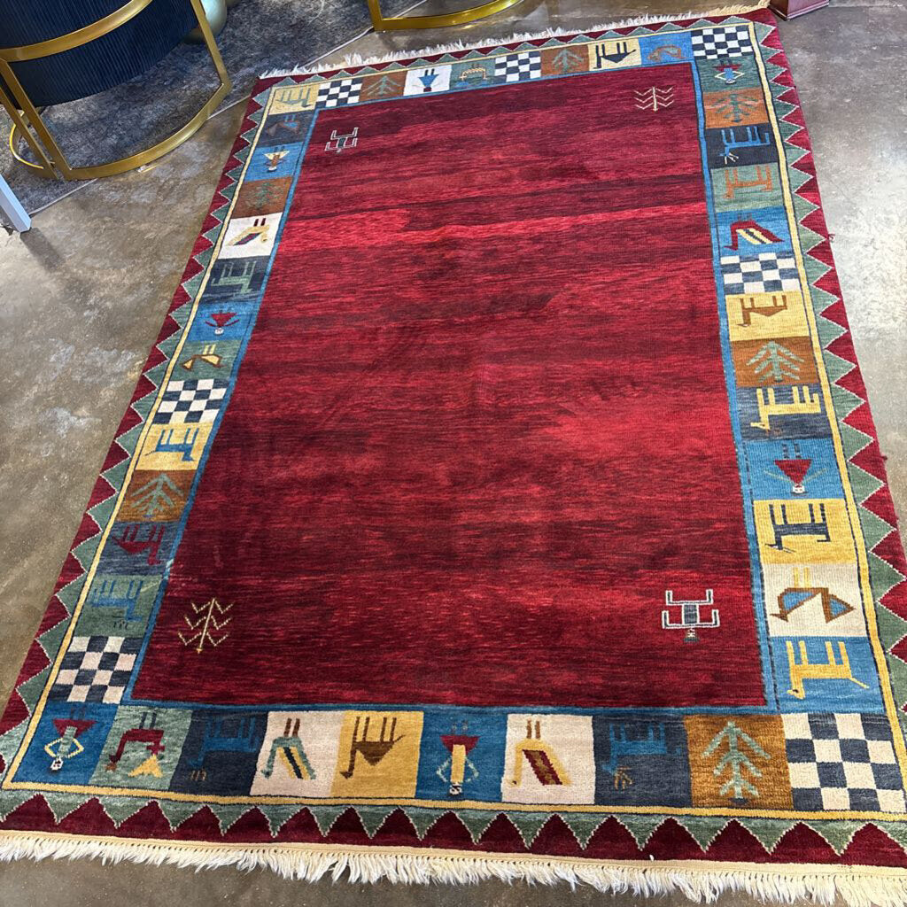 Wool Handmade Indian Red Carpet 5.9 x 8.6