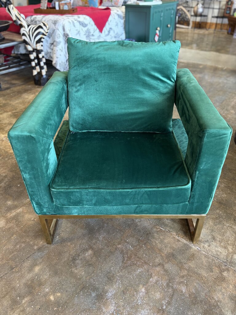 Green Velvet & Metal Club Cutout Chairs