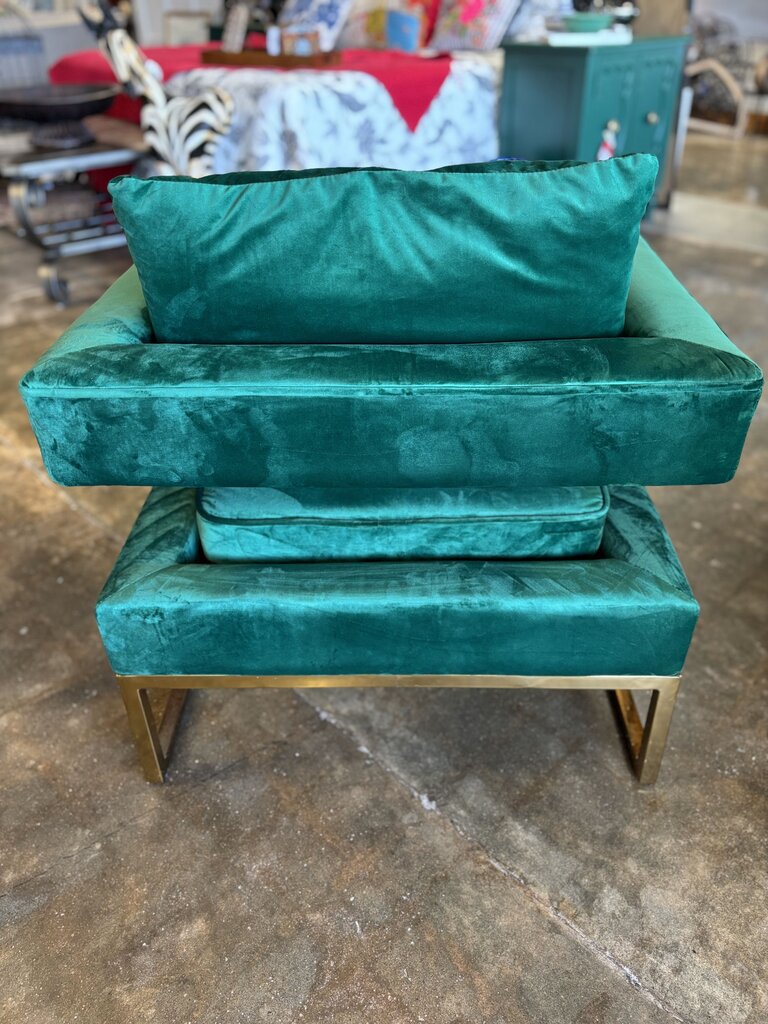Green Velvet & Metal Club Cutout Chairs