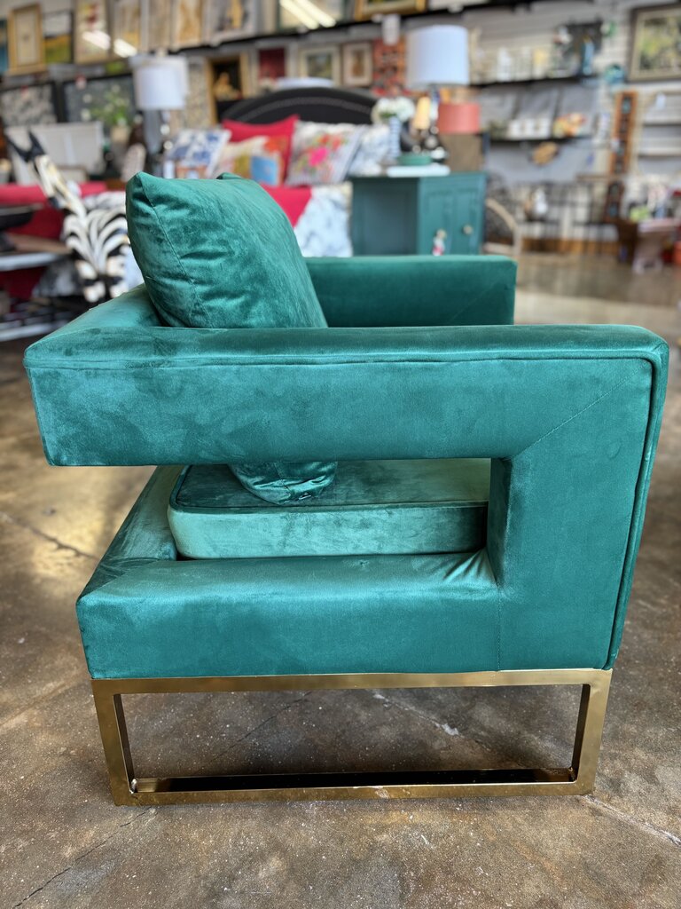 Green Velvet & Metal Club Cutout Chairs