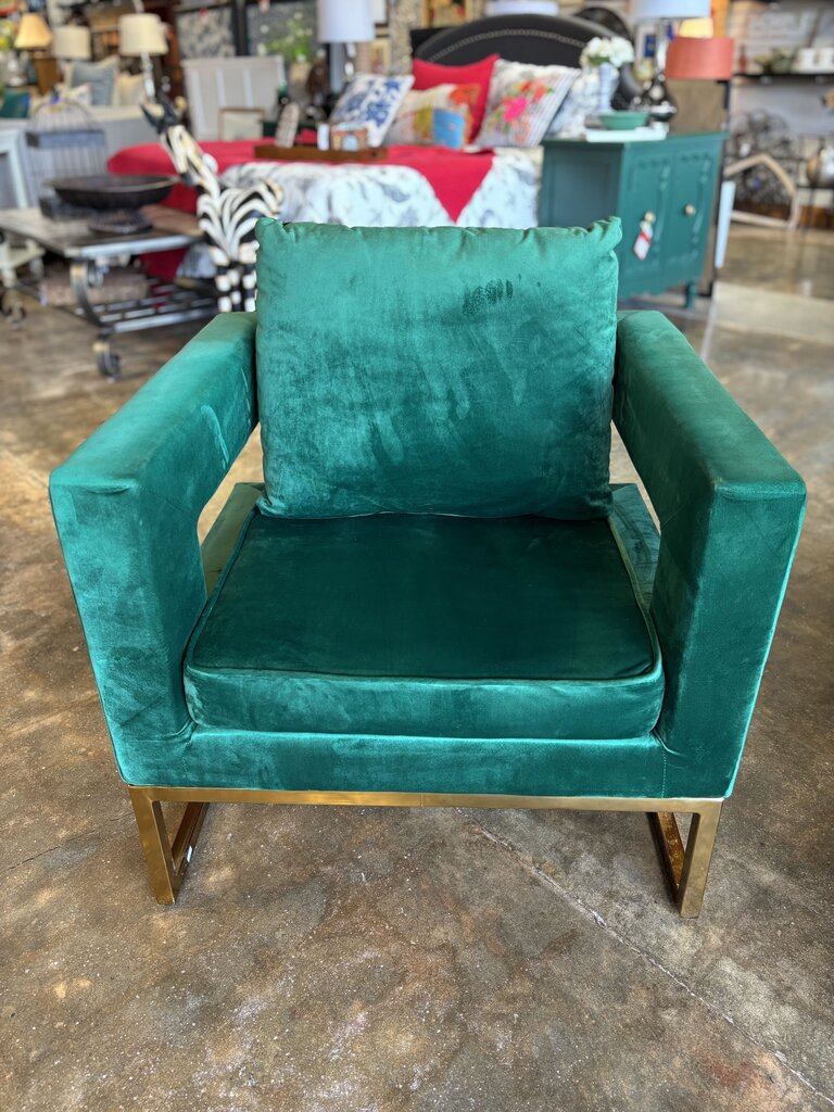 Green Velvet & Metal Club Cutout Chairs